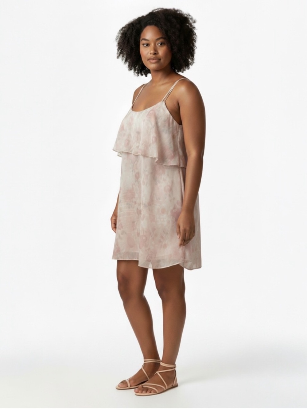 Kenzie spaghetti strap pullover summer flowy ruffle silky sun dress extra large